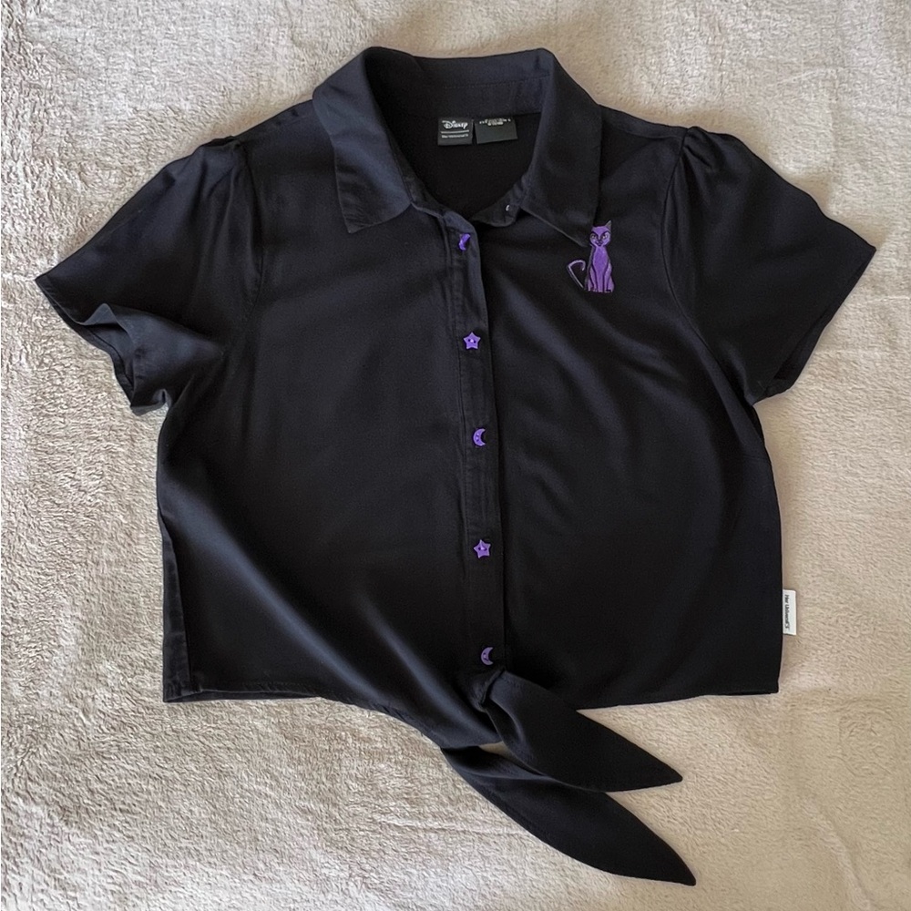 Disney Her Universe Hocus Pocus Black and Purple Tie-Front Shirt